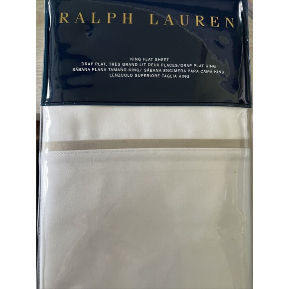 Ralph Lauren Palmer Home Bedding Flat Sheet King White Pale Flannel Grey - Picture 1 of 4
